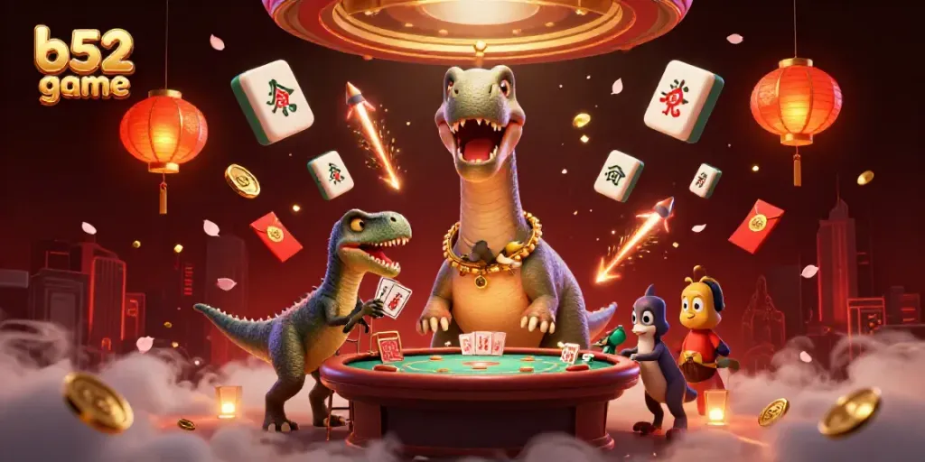 Engage with the thrilling b52 game featuring a whimsical casino scene with a giant brontosaurus.