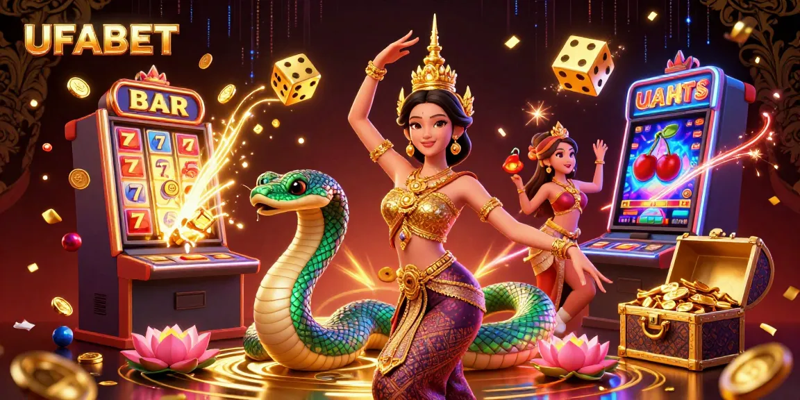 Win big with UFABET at this vibrant online casino illustration featuring traditional Thai elements.