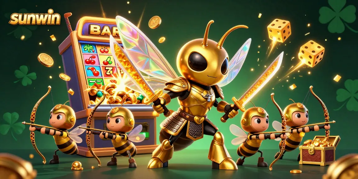 Experience the thrill of sunwin with a vibrant 3D casino scene featuring a golden hornet samurai and dynamic game elements.