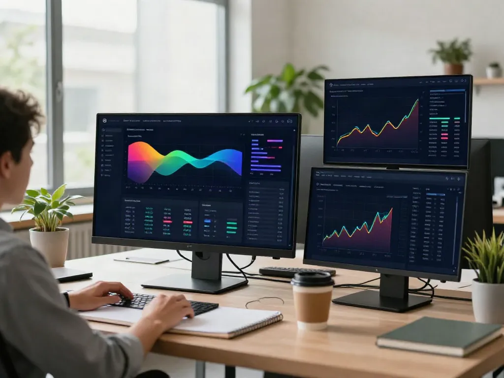 Digital strategist analyzing instant indexing metrics in a bright office.