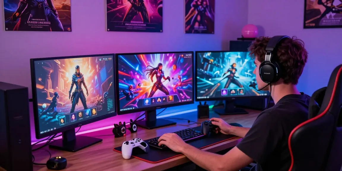 Engaging player enjoying real porn games in vibrant gaming setup with immersive graphics and accessories.