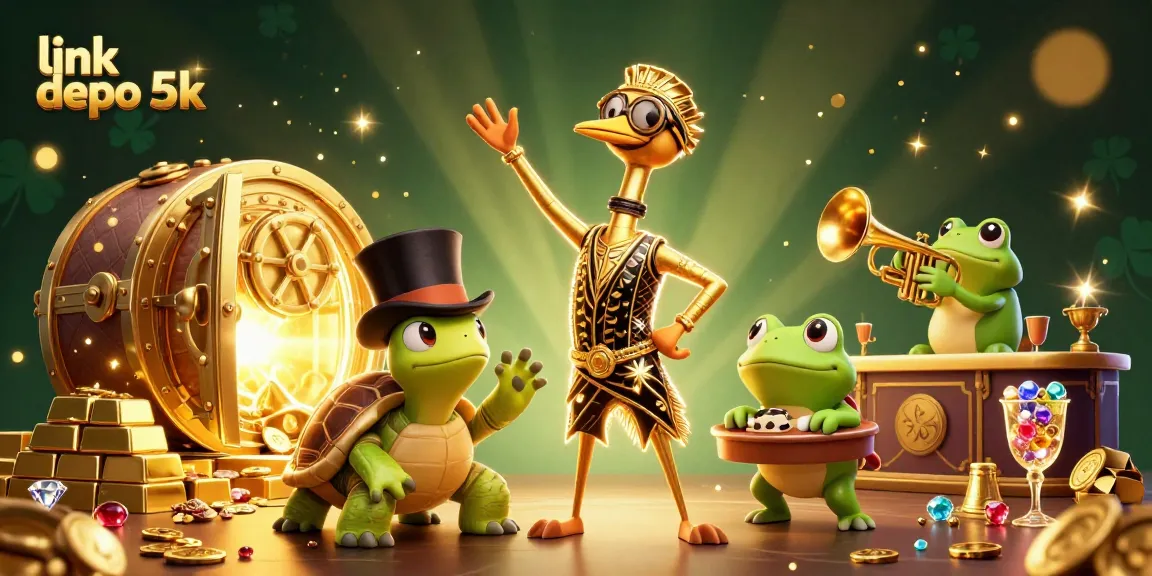 Experience link depo 5k slots with a lively illustration of a speakeasy scene filled with treasures and vibrant characters.