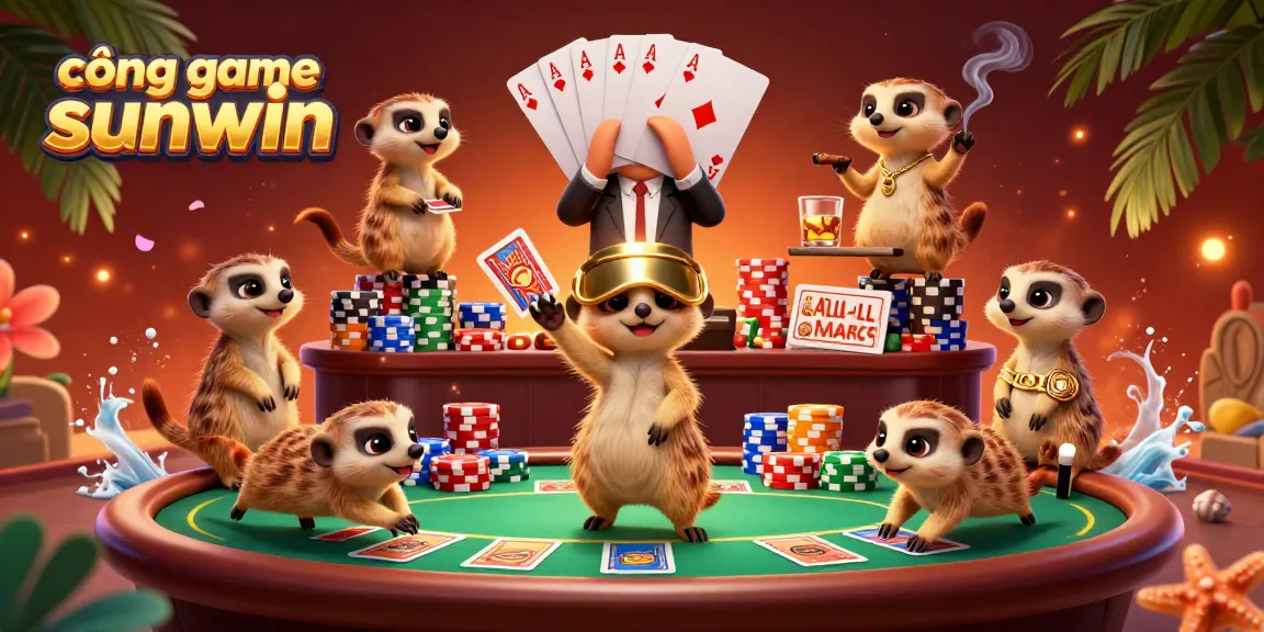 Experience the fun at cổng game sunwin with adorable meerkats enjoying poker and gaming excitement.