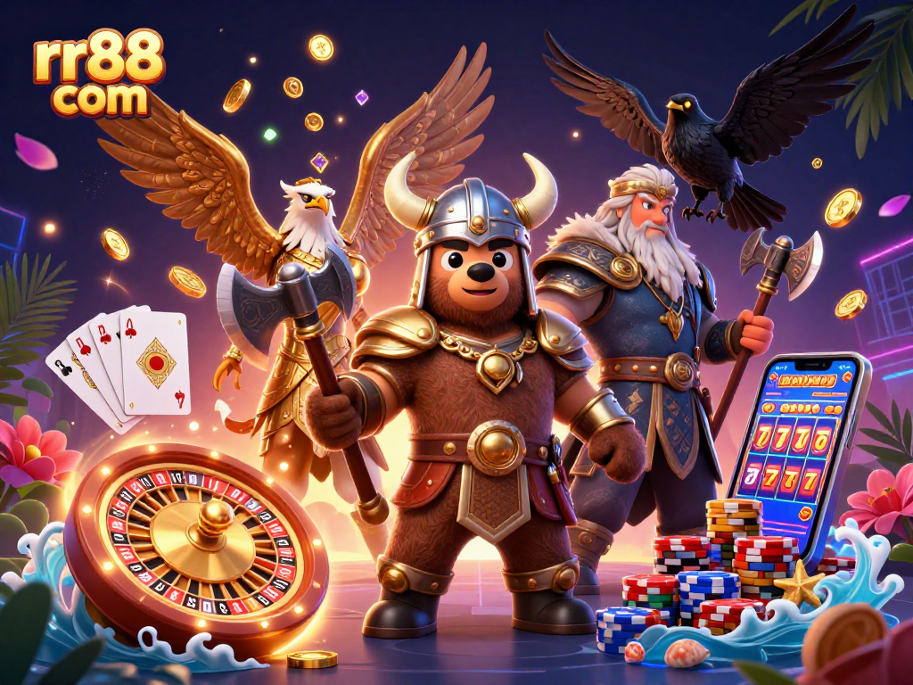 Experience the thrill of rr88 com with animated characters engaging in exciting casino games.