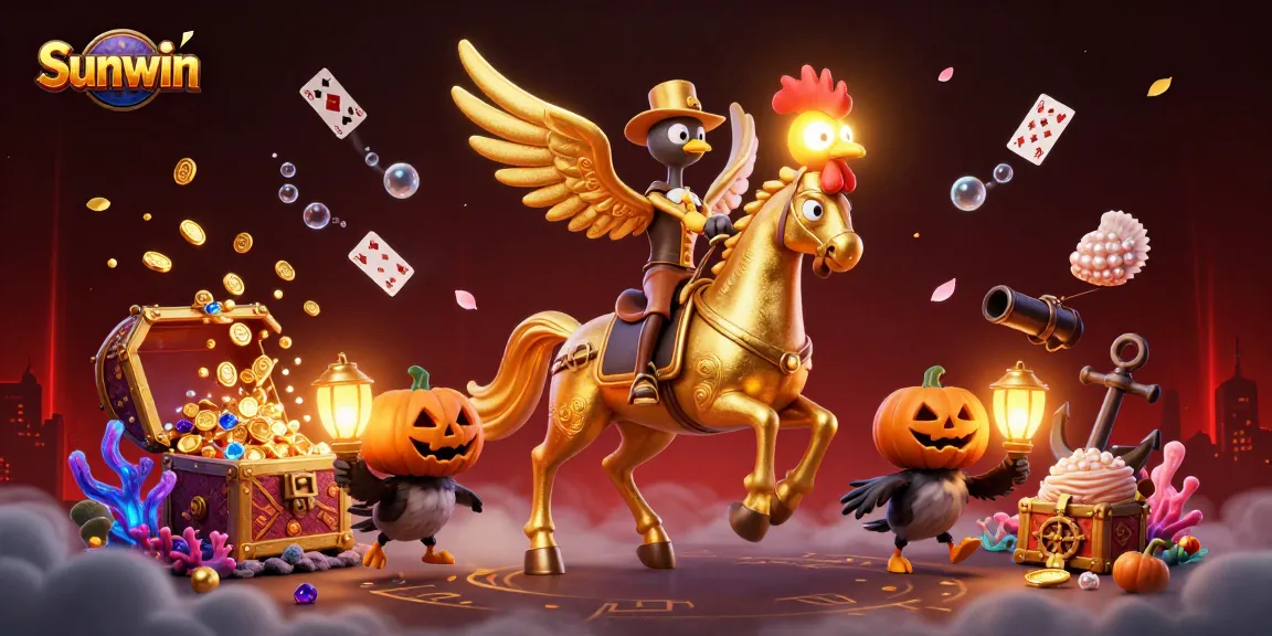 Experience thrilling gaming at Sunwin with a golden rooster in a vibrant casino scene.